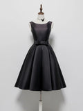 Ndyad A-Line Satin Black Short Prom Dress, Black Homecoming Dress HZ1024
