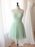 Ndyad Sweetheart Neck Chiffon Green Short Prom Dress, Green Homecoming Dress HZ1024