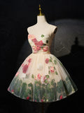 Ndyad 3D Flower Tulle Short Prom Dress, Cute Champagne Homecoming Dress HZ1024