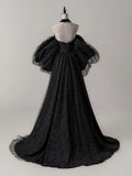 Ndyad A- Line Tulle Long Prom Dress, Black Long Formal Dress HZ1024