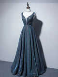 Ndyad A-Line Blue Long prom Dress, Blue Formal Dresses HZ1024