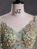 Ndyad A-Line 3D Lace Long Prom Dress, Green Lace Sweet 16 Dress HZ1024