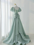 Ndyad Green Satin Long Prom Dresses, Green Formal Evening Dresses HZ1024