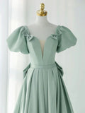 Ndyad Green Satin Long Prom Dresses, Green Formal Evening Dresses HZ1024