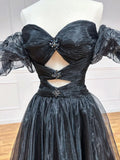 Ndyad Off Shoulder Black Long Prom Dresses, Black Formal Evening Dress HZ1024