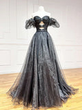 Ndyad Off Shoulder Black Long Prom Dresses, Black Formal Evening Dress HZ1024