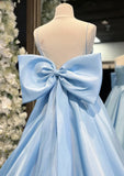 Ndyad A-Line Satin Blue Long prom Dress, Blue Long Formal Dress HZ1024