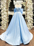 Ndyad A-Line Satin Blue Long prom Dress, Blue Long Formal Dress HZ1024