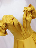 Ndyad Off Shoulder Satin Yellow Long Prom Dress, Yellow Formal Dress HZ1024