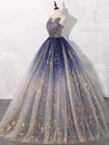 Ndyad Tulle Blue Long Prom Dress, Blue Tulle Long Evening Dresses HZ1024