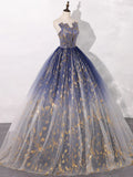 Ndyad Tulle Blue Long Prom Dress, Blue Tulle Long Evening Dresses HZ1024