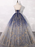 Ndyad Tulle Blue Long Prom Dress, Blue Tulle Long Evening Dresses HZ1024