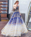 Ndyad Tulle Blue Long Prom Dress, Blue Tulle Long Evening Dresses HZ1024