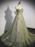 Ndyad Green Long Prom Dress, Green Tulle Formal Evening Dress HZ1024