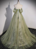 Ndyad Green Long Prom Dress, Green Tulle Formal Evening Dress HZ1024