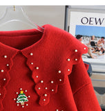 Ndyad style beaded red doll collar sweater HZ1024