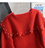 Ndyad style beaded red doll collar sweater HZ1024