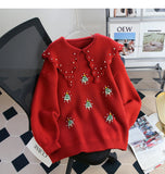 Ndyad style beaded red doll collar sweater HZ1024