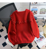 Ndyad style beaded red doll collar sweater HZ1024