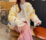 Ndyad thick needle three-dimensional flower beanie sweater knitted cardigan HZ1024