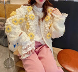 Ndyad thick needle three-dimensional flower beanie sweater knitted cardigan HZ1024
