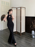 Ndyad Chinese style improved cheongsam buttoned halter neck fishtail skirt HZ1024