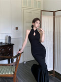 Ndyad Chinese style improved cheongsam buttoned halter neck fishtail skirt HZ1024