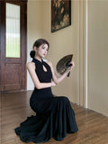 Ndyad Chinese style improved cheongsam buttoned halter neck fishtail skirt HZ1024