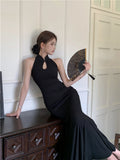 Ndyad Chinese style improved cheongsam buttoned halter neck fishtail skirt HZ1024