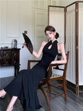 Ndyad Chinese style improved cheongsam buttoned halter neck fishtail skirt HZ1024
