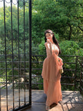 Ndyad A-line V-Neck Suspender Long Beach Dress Holiday Style Summer Fashion Dress HZ1024