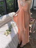 Ndyad A-line V-Neck Suspender Long Beach Dress Holiday Style Summer Fashion Dress HZ1024
