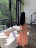 Ndyad A-line V-Neck Suspender Long Beach Dress Holiday Style Summer Fashion Dress HZ1024