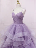 Ndyad v neck tulle long prom dress, purple tulle formal party dress HZ1024