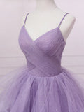 Ndyad v neck tulle long prom dress, purple tulle formal party dress HZ1024