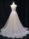 Ndyad A line tulle lace long prom dress pink tulle long evening dress HZ1024