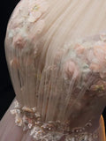 Ndyad A line tulle lace long prom dress pink tulle long evening dress HZ1024