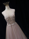 Ndyad A line tulle lace long prom dress pink tulle long evening dress HZ1024