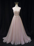 Ndyad A line tulle lace long prom dress pink tulle long evening dress HZ1024