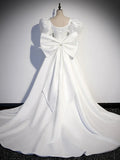 Ndyad satin long prom dress, white long evening dress HZ1024