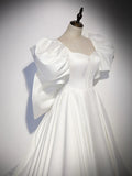 Ndyad satin long prom dress, white long evening dress HZ1024