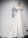 Ndyad satin long prom dress, white long evening dress HZ1024