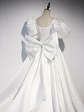 Ndyad satin long prom dress, white long evening dress HZ1024