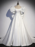 Ndyad satin long prom dress, white long evening dress HZ1024