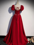 Ndyad A line satin beads long prom dress burgundy evening dress HZ1024