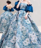 Ndyad A line satin long prom dress blue long evening dress HZ1024