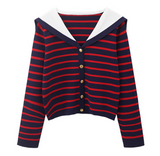 Ndyad collar cape top with striped sweater and cardigan HZ1024
