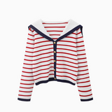Ndyad collar cape top with striped sweater and cardigan HZ1024