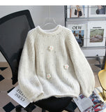 Ndyad diamond-studded 3D flower pullover sweater HZ1024