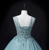 Ndyad A-line mesh sequins formal long dress, green sequins evening dress HZ1024